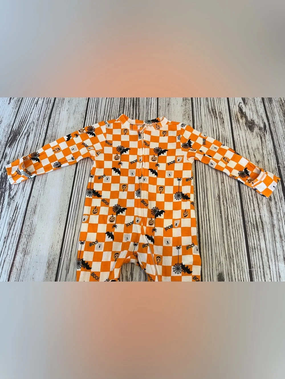 Halloween Checked Footed Pajamas Romper Boy's 3-6 Months Old Navy Fall Wear